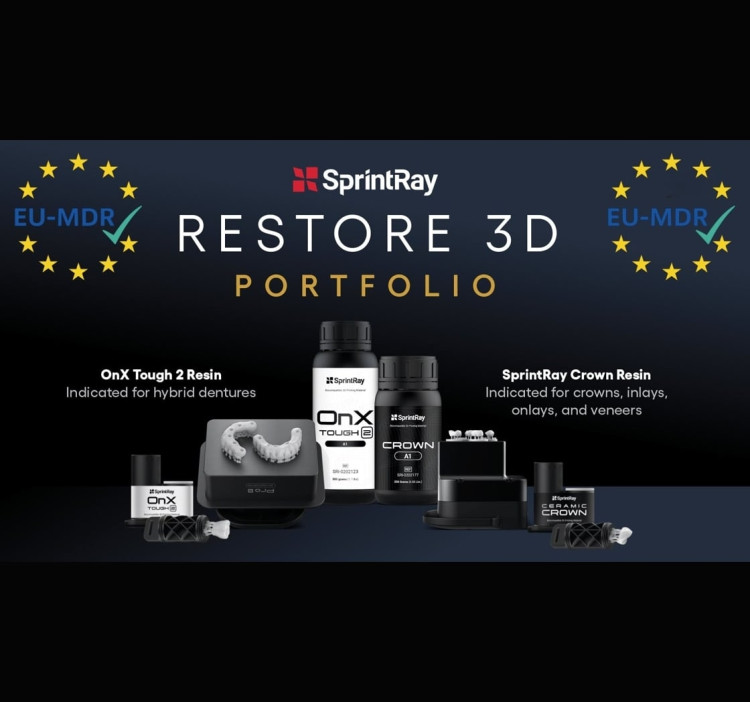 SprintRay riceve l'approvazione EU-MDR per i materiali Ceramic Crown e OnX Tough 2
